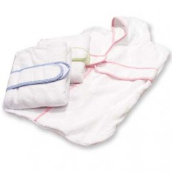 White Terry Kimono w/ Blue Gingham Seersucker Trim